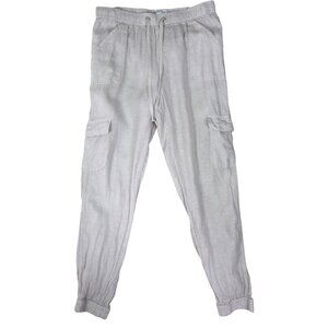 Nicole Miller Linen Cargo Pants Drawstring Fits M Relaxed Fit Coastal 100% Linen